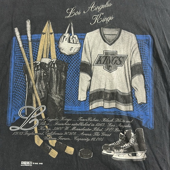 Los Angeles Kings NHL Vintage 90s Nutmeg Mills  Black Graphic T-Shirt - Size XL - Picture 6 of 9